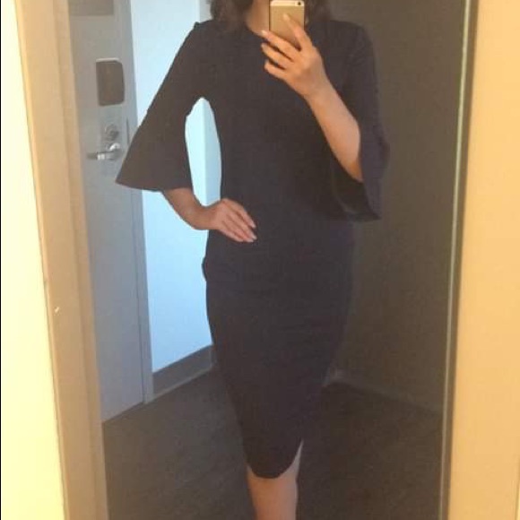 Dark Navy Blue Trumpet Sleeve Dress (Size small/4) - Picture 4 of 4